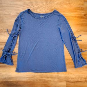 LOFT Tie Me Up Top Longsleeve Shirt in Denim Blue